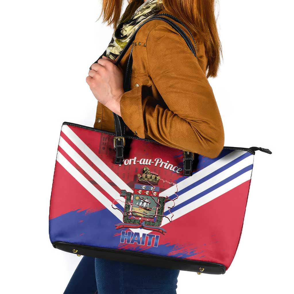 Port-au-Prince Haiti Leather Tote Bag Potoprens Coat of arms Grunge Vibes