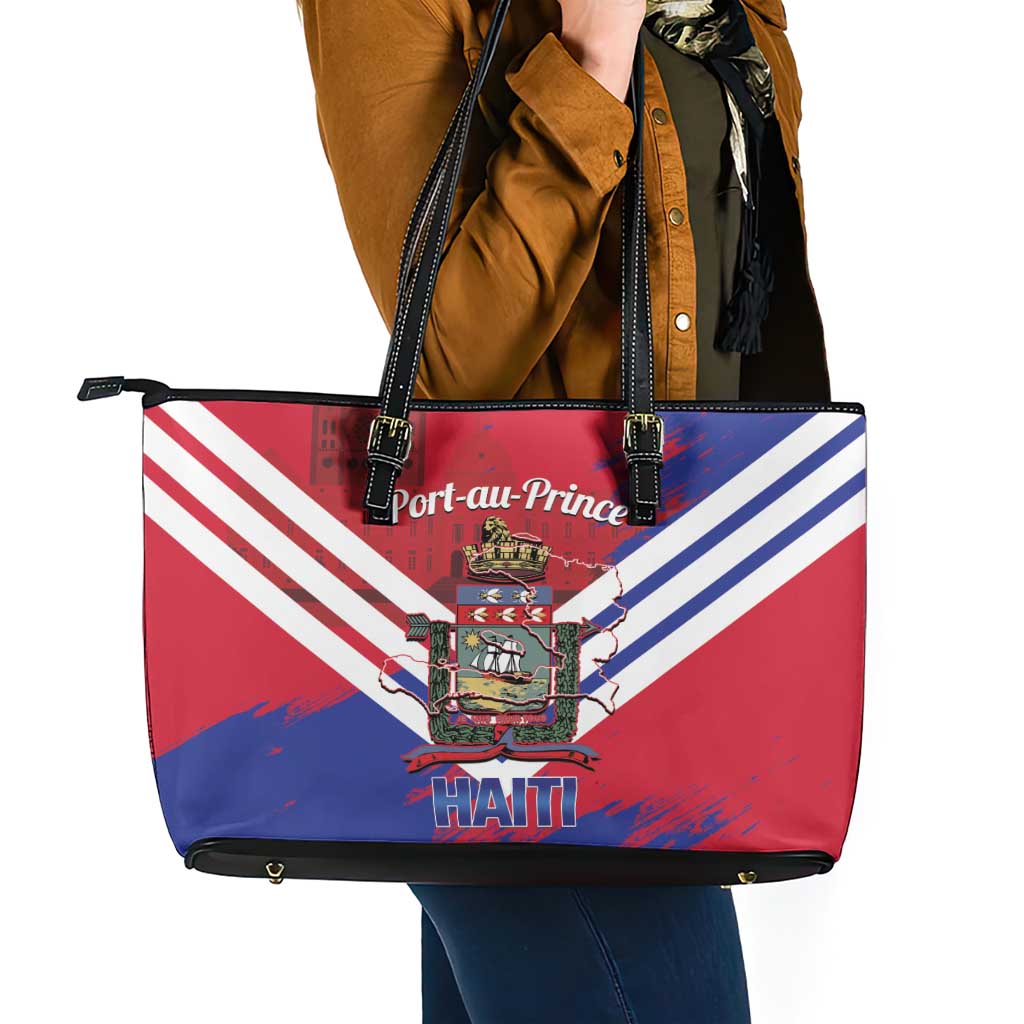 Port-au-Prince Haiti Leather Tote Bag Potoprens Coat of arms Grunge Vibes