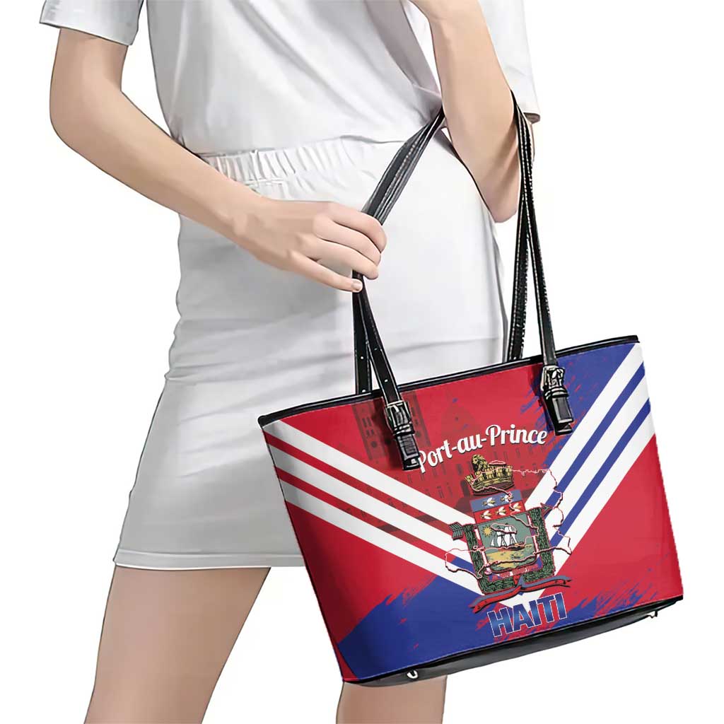 Port-au-Prince Haiti Leather Tote Bag Potoprens Coat of arms Grunge Vibes