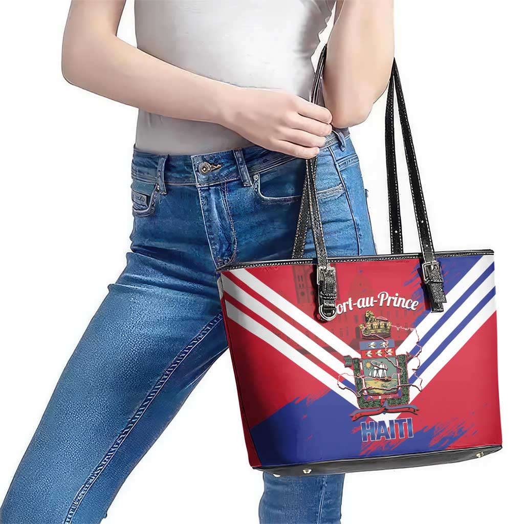 Port-au-Prince Haiti Leather Tote Bag Potoprens Coat of arms Grunge Vibes