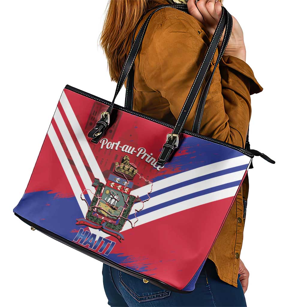 Port-au-Prince Haiti Leather Tote Bag Potoprens Coat of arms Grunge Vibes