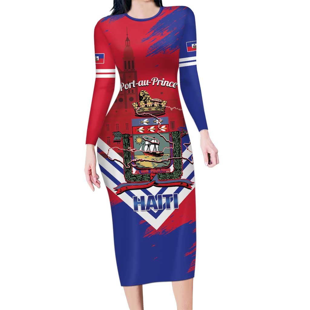 Port-au-Prince Haiti Long Sleeve Bodycon Dress Potoprens Coat of arms Grunge Vibes