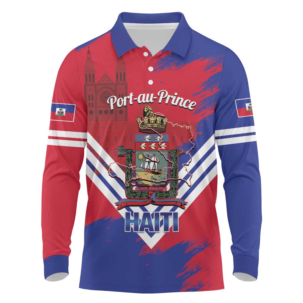 Port-au-Prince Haiti Long Sleeve Polo Shirt Potoprens Coat of arms Grunge Vibes