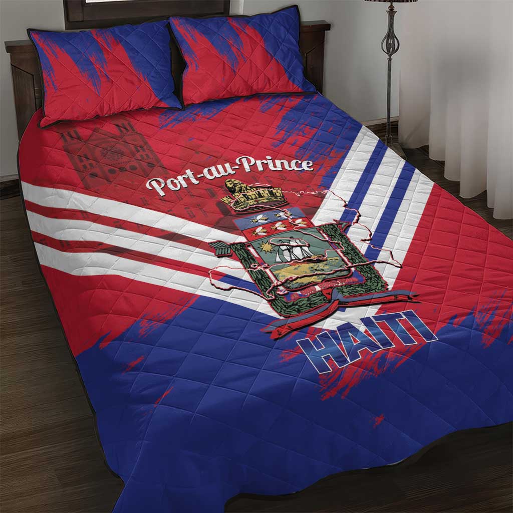 Port-au-Prince Haiti Quilt Bed Set Potoprens Coat of arms Grunge Vibes