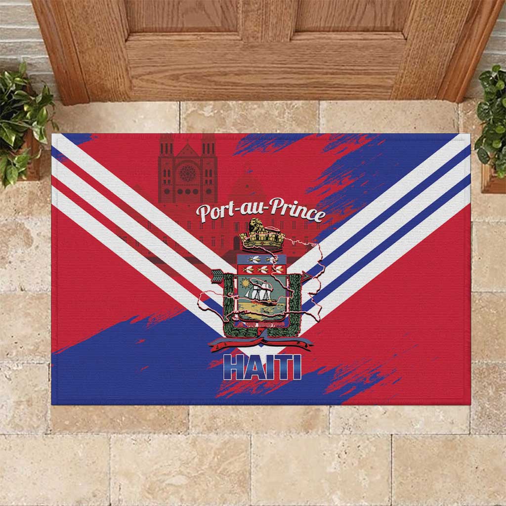 Port-au-Prince Haiti Rubber Doormat Potoprens Coat of arms Grunge Vibes