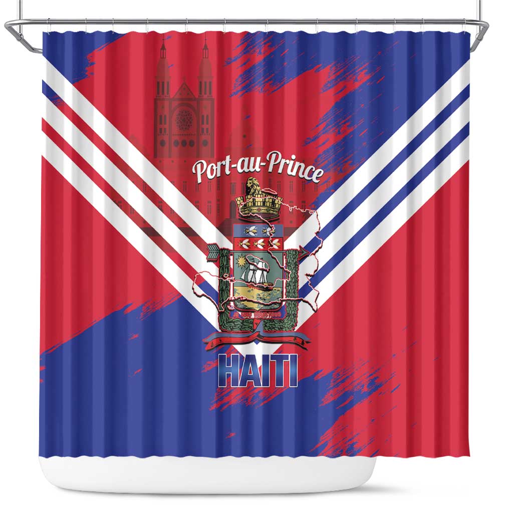 Port-au-Prince Haiti Shower Curtain Potoprens Coat of arms Grunge Vibes