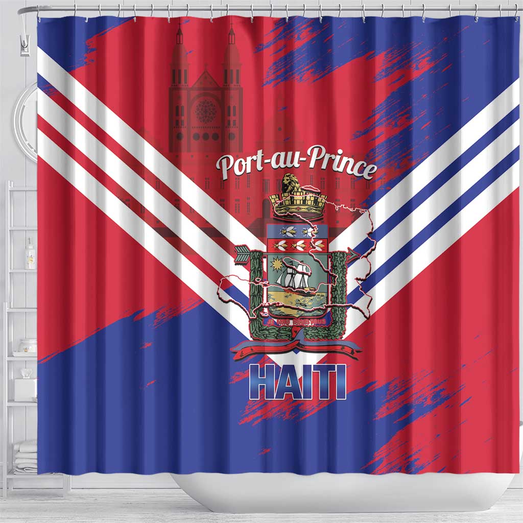 Port-au-Prince Haiti Shower Curtain Potoprens Coat of arms Grunge Vibes