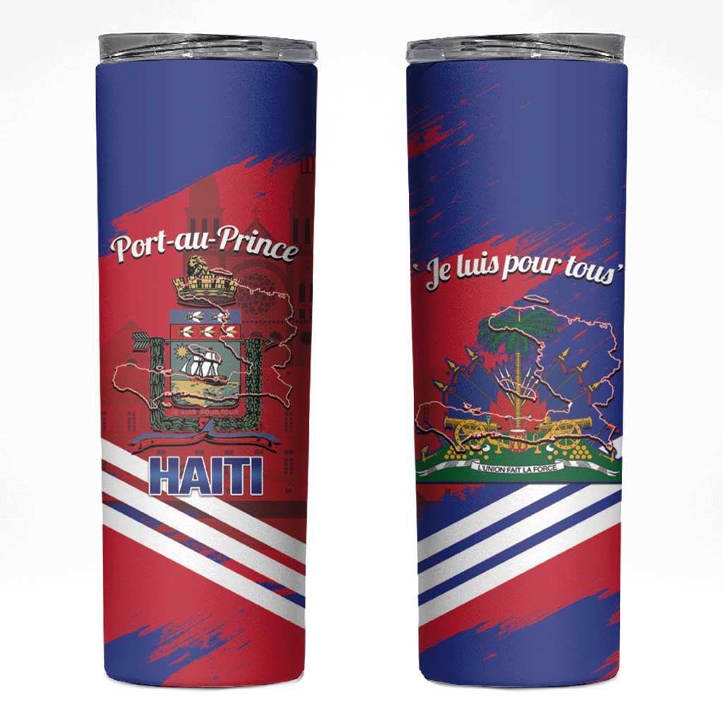 Port-au-Prince Haiti Skinny Tumbler Potoprens Coat of arms Grunge Vibes