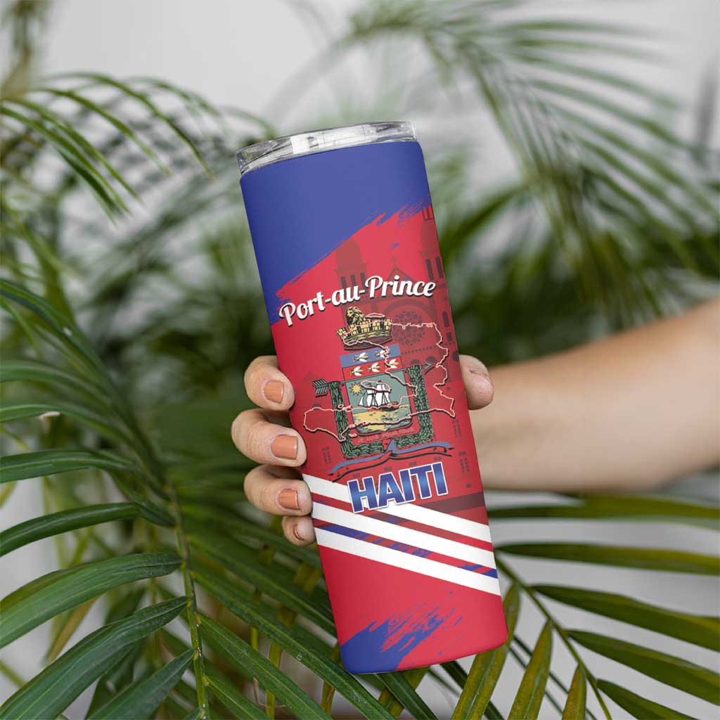 Port-au-Prince Haiti Skinny Tumbler Potoprens Coat of arms Grunge Vibes