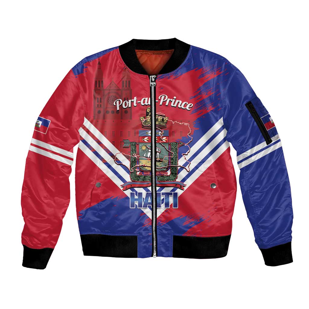 Port-au-Prince Haiti Sleeve Zip Bomber Jacket Potoprens Coat of arms Grunge Vibes