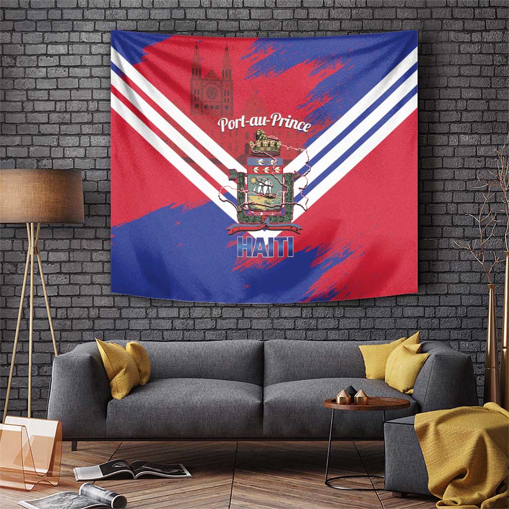 Port-au-Prince Haiti Tapestry Potoprens Coat of arms Grunge Vibes