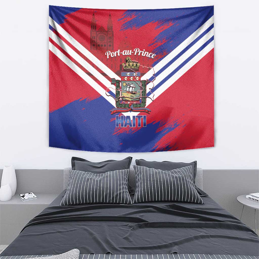 Port-au-Prince Haiti Tapestry Potoprens Coat of arms Grunge Vibes