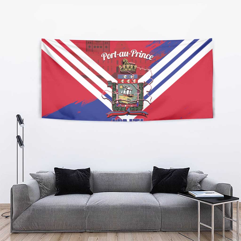 Port-au-Prince Haiti Tapestry Potoprens Coat of arms Grunge Vibes