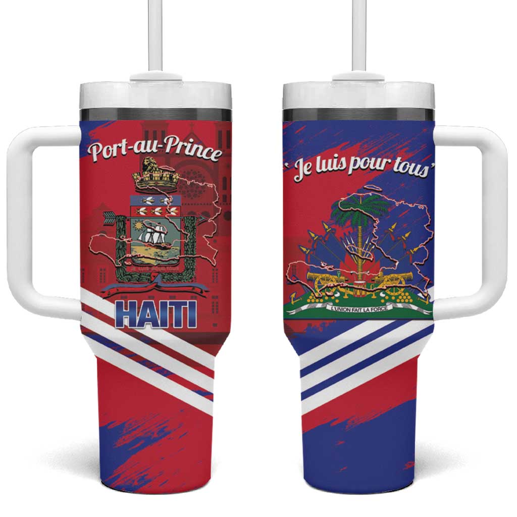 Port-au-Prince Haiti Tumbler With Handle Potoprens Coat of arms Grunge Vibes