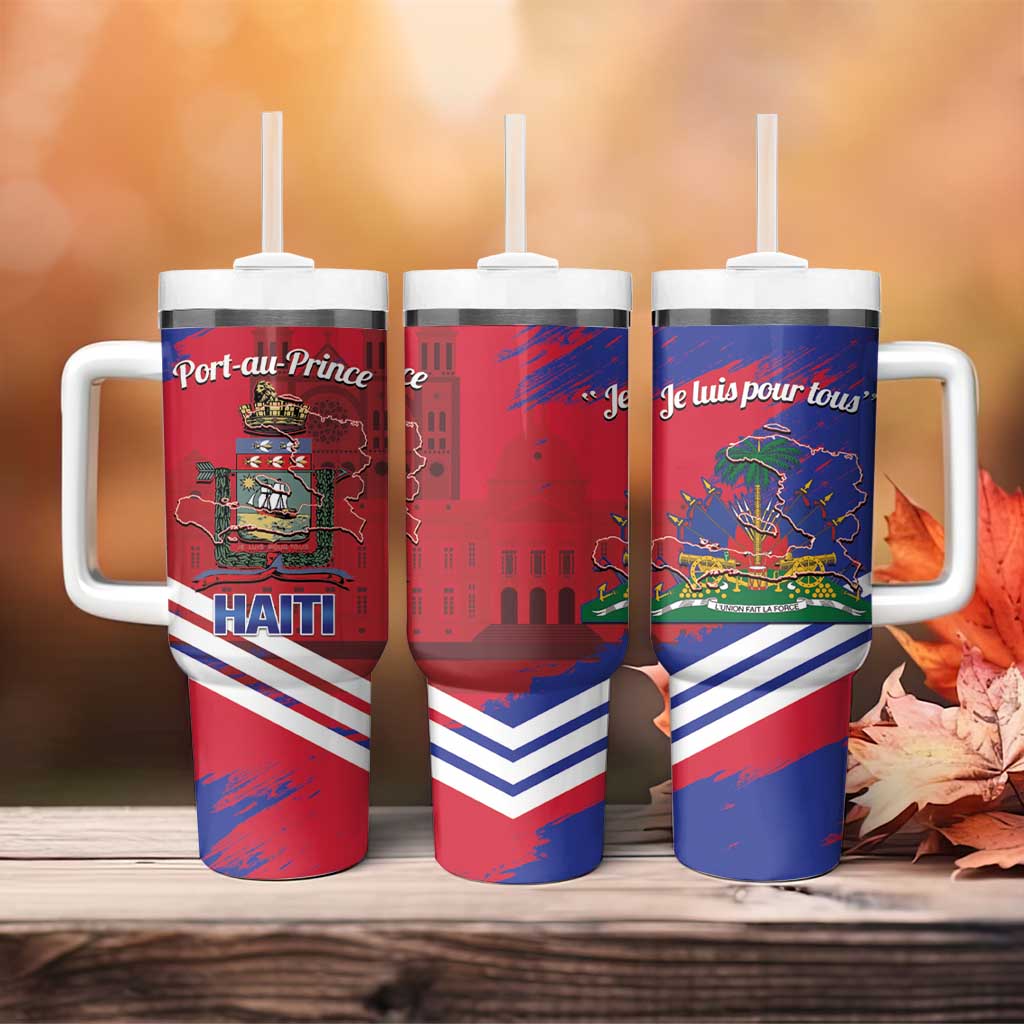 Port-au-Prince Haiti Tumbler With Handle Potoprens Coat of arms Grunge Vibes
