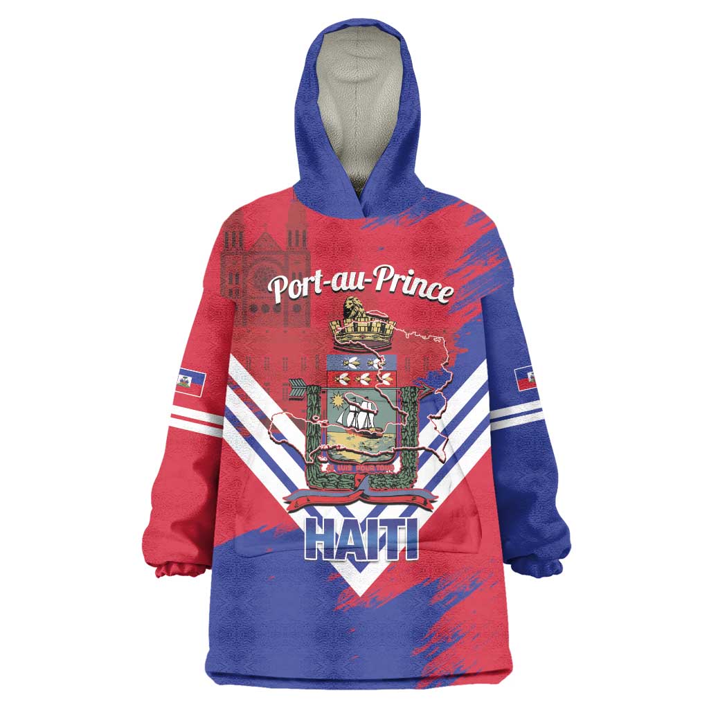 Port-au-Prince Haiti Wearable Blanket Hoodie Potoprens Coat of arms Grunge Vibes