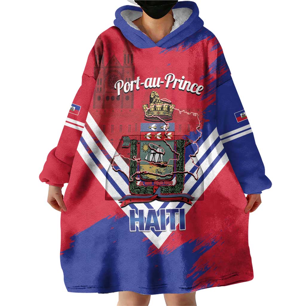 Port-au-Prince Haiti Wearable Blanket Hoodie Potoprens Coat of arms Grunge Vibes