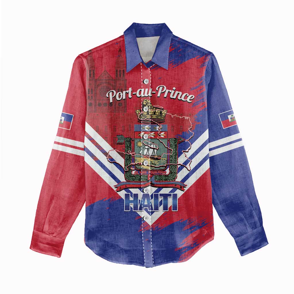 Port-au-Prince Haiti Women Casual Shirt Potoprens Coat of arms Grunge Vibes
