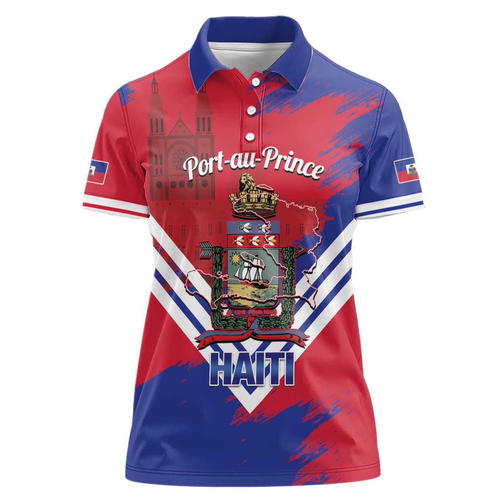Port-au-Prince Haiti Women Polo Shirt Potoprens Coat of arms Grunge Vibes