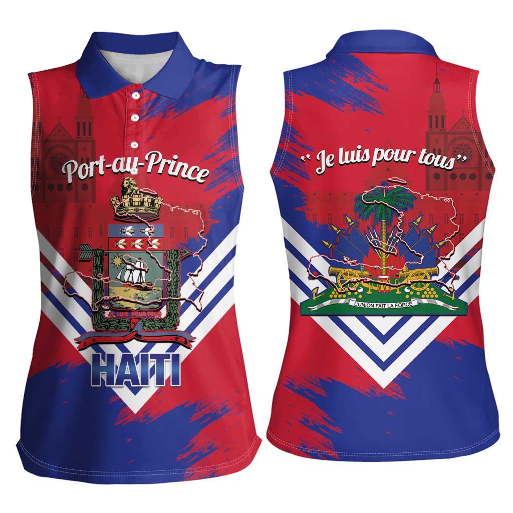Port-au-Prince Haiti Women Sleeveless Polo Shirt Potoprens Coat of arms Grunge Vibes