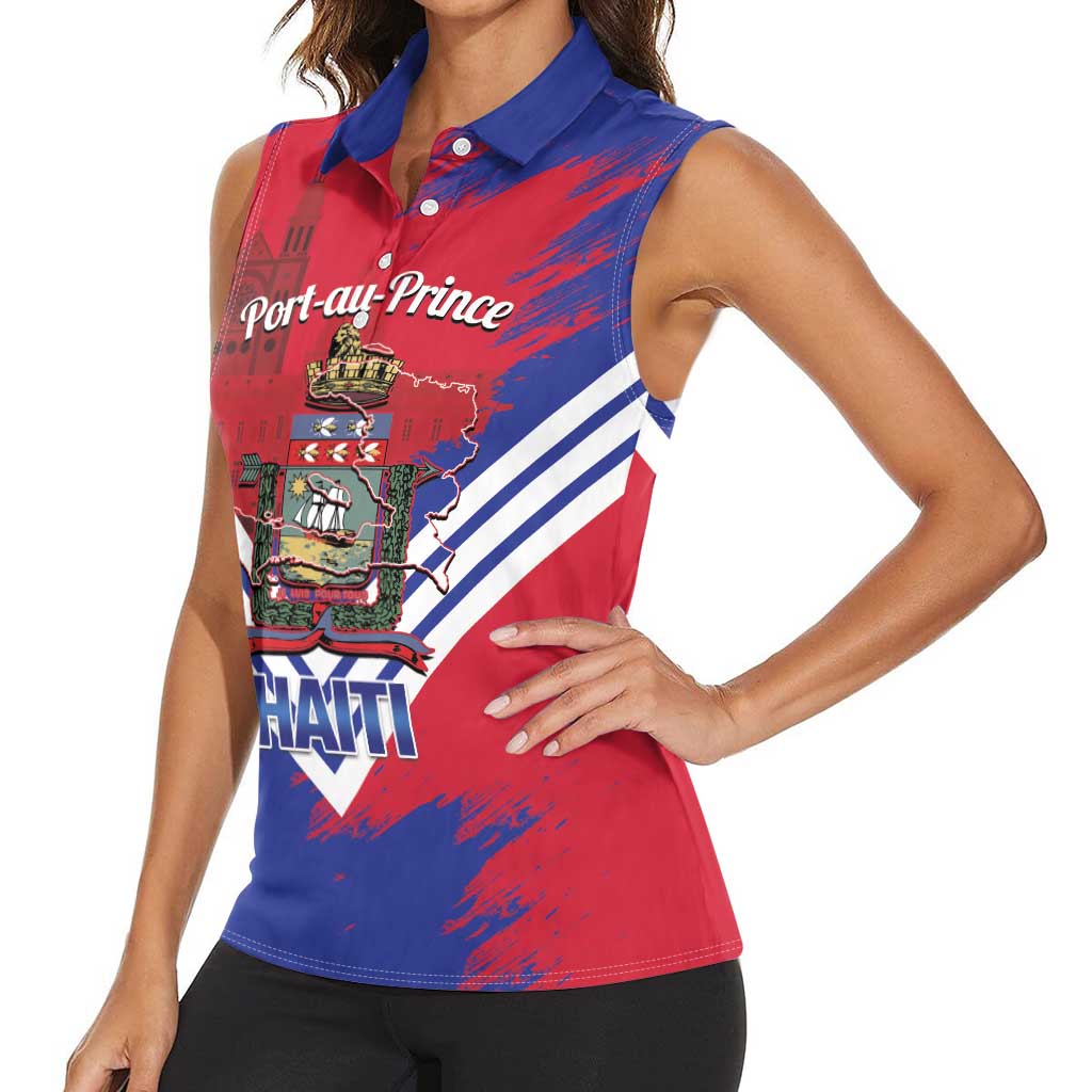 Port-au-Prince Haiti Women Sleeveless Polo Shirt Potoprens Coat of arms Grunge Vibes