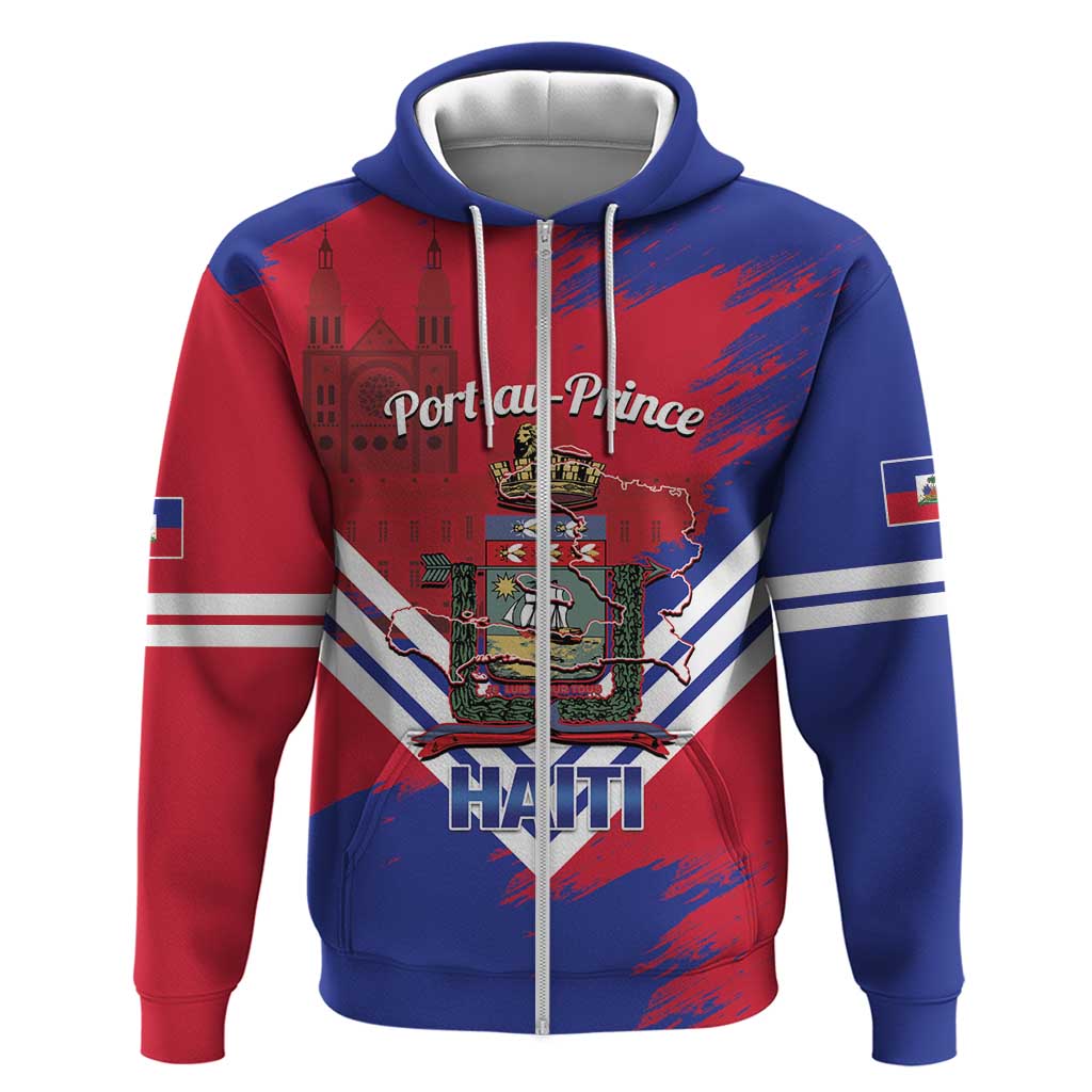 Port-au-Prince Haiti Zip Hoodie Potoprens Coat of arms Grunge Vibes