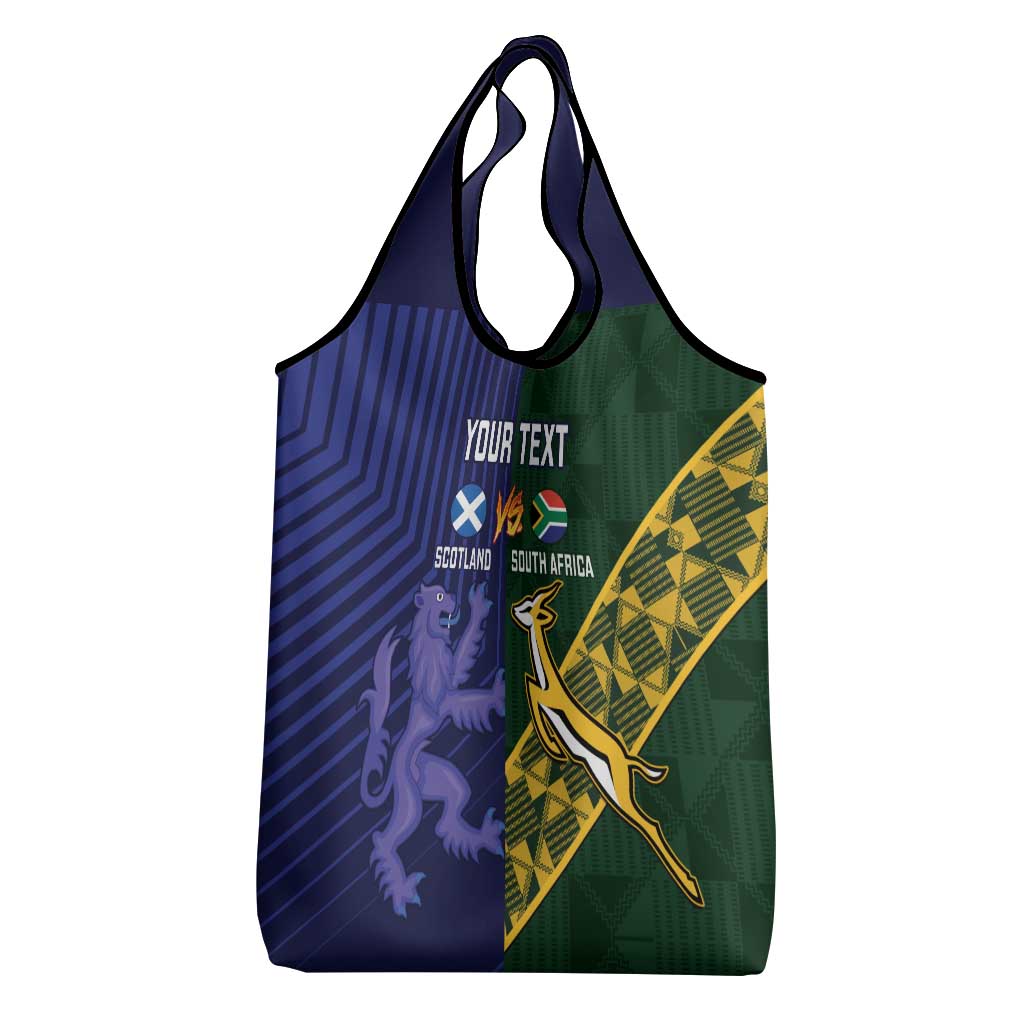 Custom Scotland And South Africa Rugby Grocery Bag Thistles Springboks Together