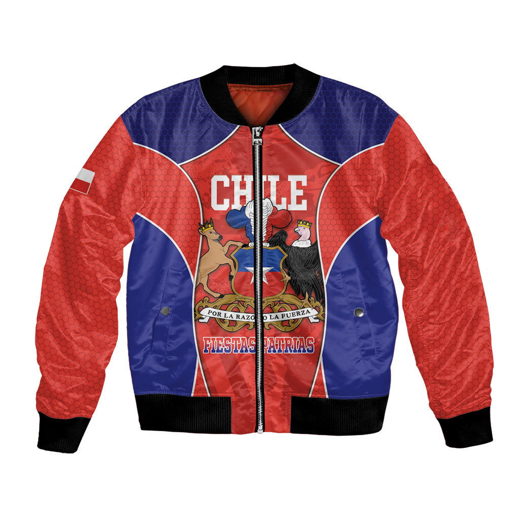 Personalized Chile Independence Day Bomber Jacket Fiestas Patrias Coat Of Arms Style