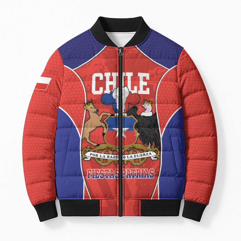 Personalized Chile Independence Day Bomber Puffer Jacket Fiestas Patrias Coat Of Arms Style