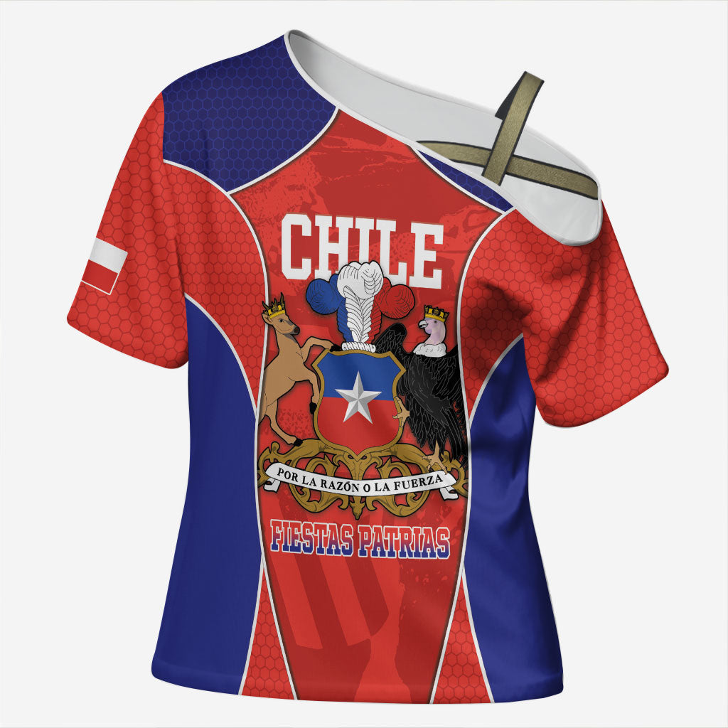 Personalized Chile Independence Day Cross Shoulder Shirt Fiestas Patrias Coat Of Arms Style
