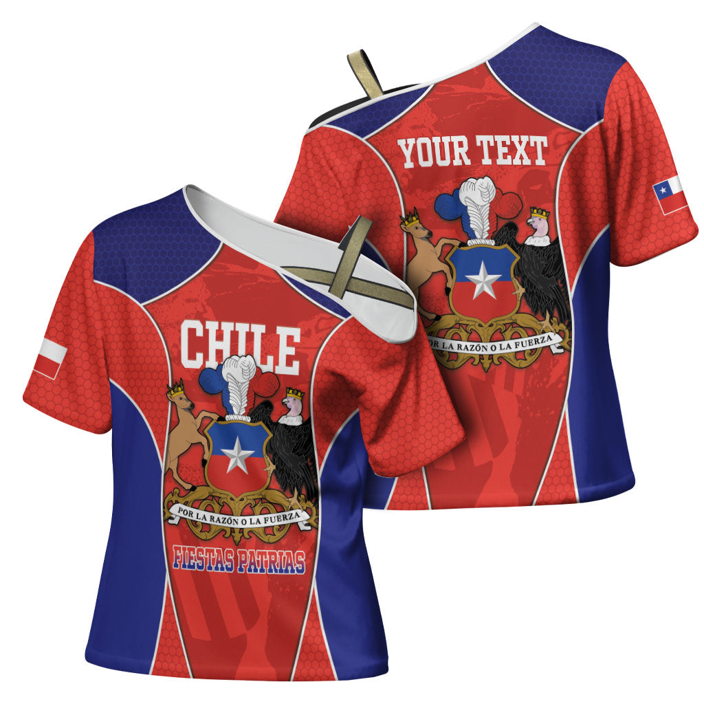 Personalized Chile Independence Day Cross Shoulder Shirt Fiestas Patrias Coat Of Arms Style