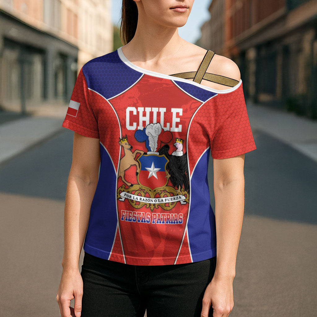 Personalized Chile Independence Day Cross Shoulder Shirt Fiestas Patrias Coat Of Arms Style