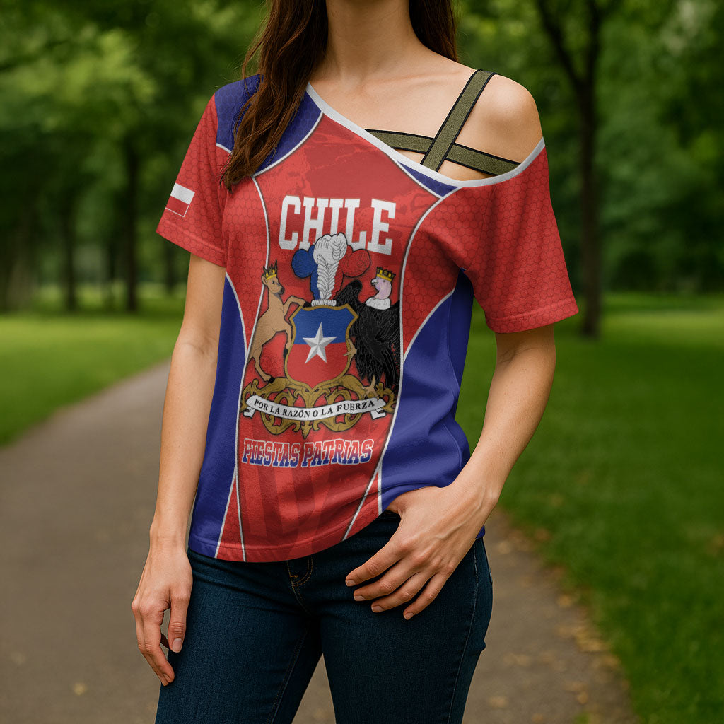 Personalized Chile Independence Day Cross Shoulder Shirt Fiestas Patrias Coat Of Arms Style