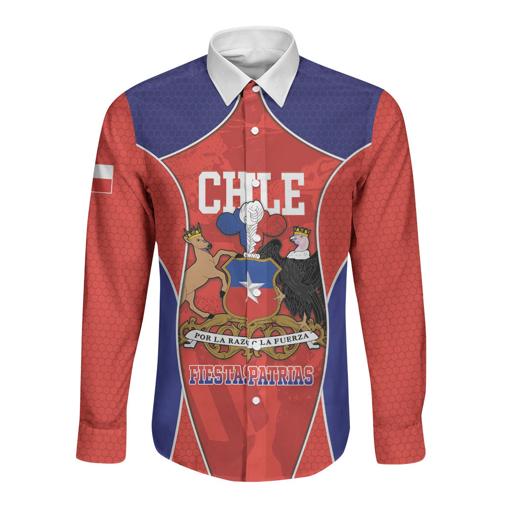 Personalized Chile Independence Day Long Sleeve Button Shirt Fiestas Patrias Coat Of Arms Style