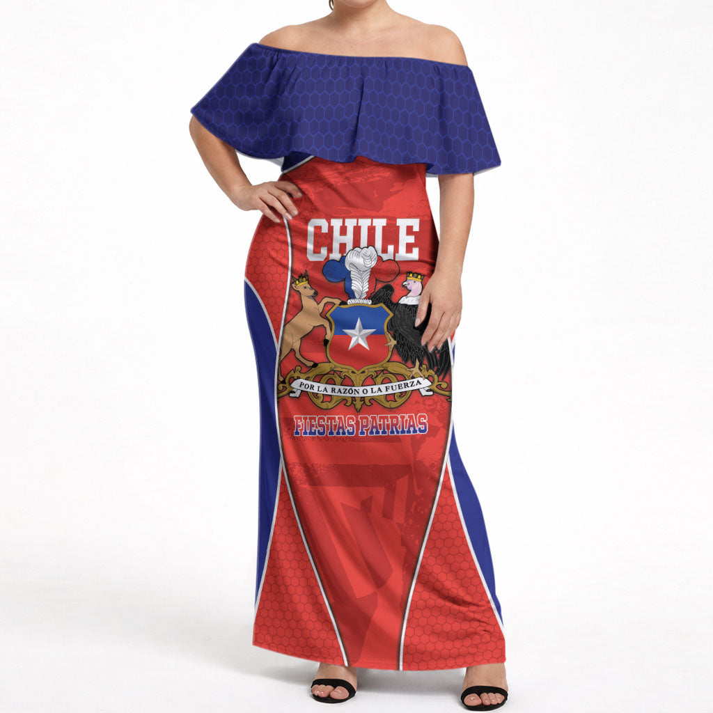 Personalized Chile Independence Day Off Shoulder Maxi Dress Fiestas Patrias Coat Of Arms Style