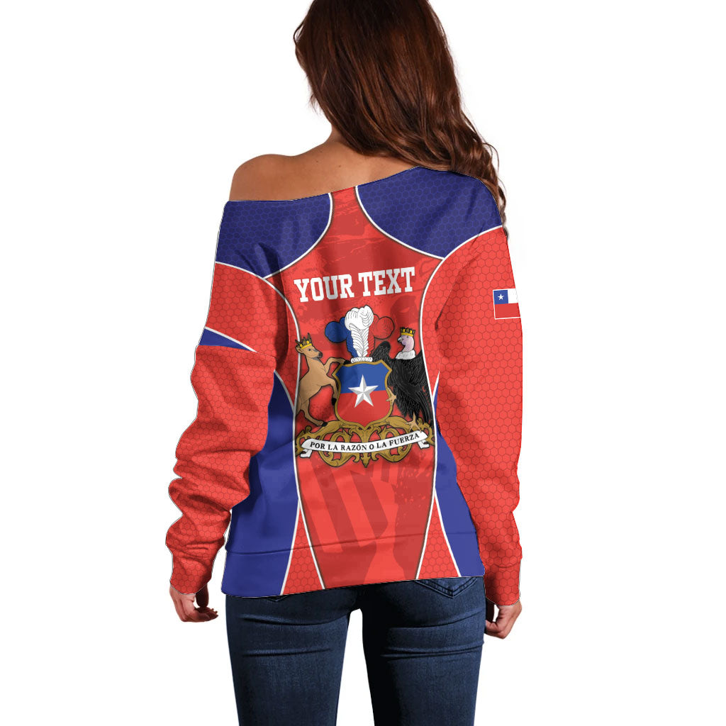 Personalized Chile Independence Day Off Shoulder Sweater Fiestas Patrias Coat Of Arms Style