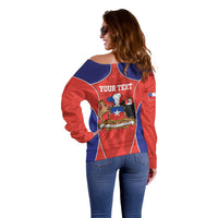 Personalized Chile Independence Day Off Shoulder Sweater Fiestas Patrias Coat Of Arms Style