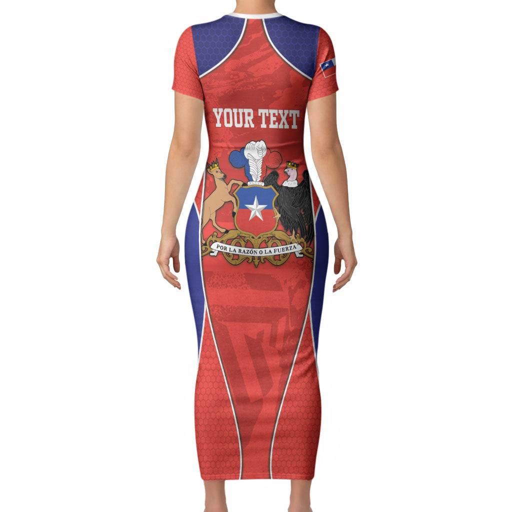 Personalized Chile Independence Day Short Sleeve Bodycon Dress Fiestas Patrias Coat Of Arms Style