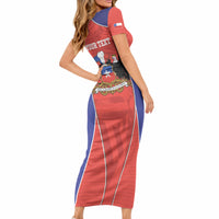 Personalized Chile Independence Day Short Sleeve Bodycon Dress Fiestas Patrias Coat Of Arms Style