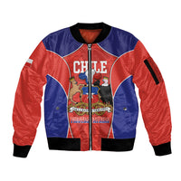 Personalized Chile Independence Day Sleeve Zip Bomber Jacket Fiestas Patrias Coat Of Arms Style