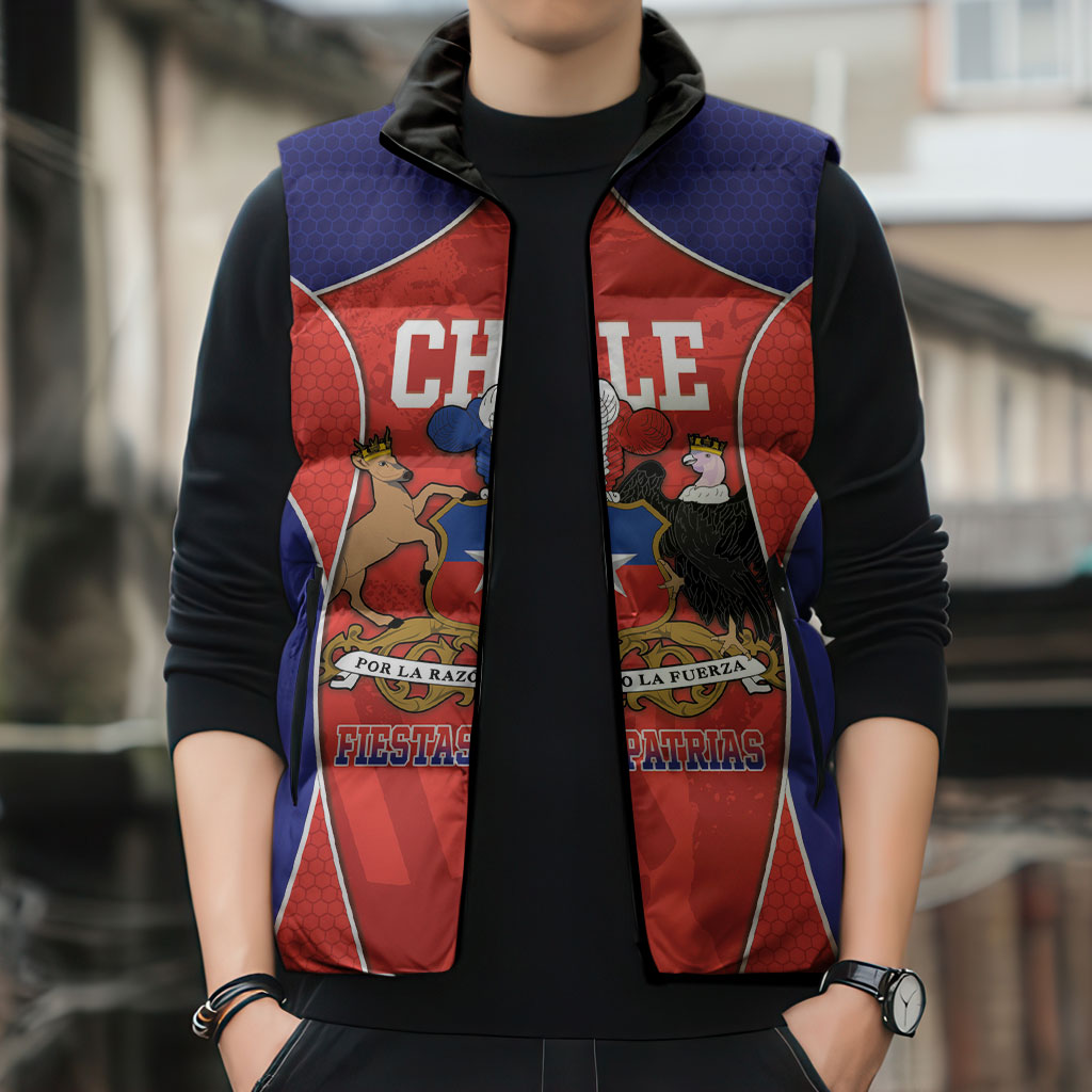 Personalized Chile Independence Day Sleeveless Puffer Jacket Fiestas Patrias Coat Of Arms Style
