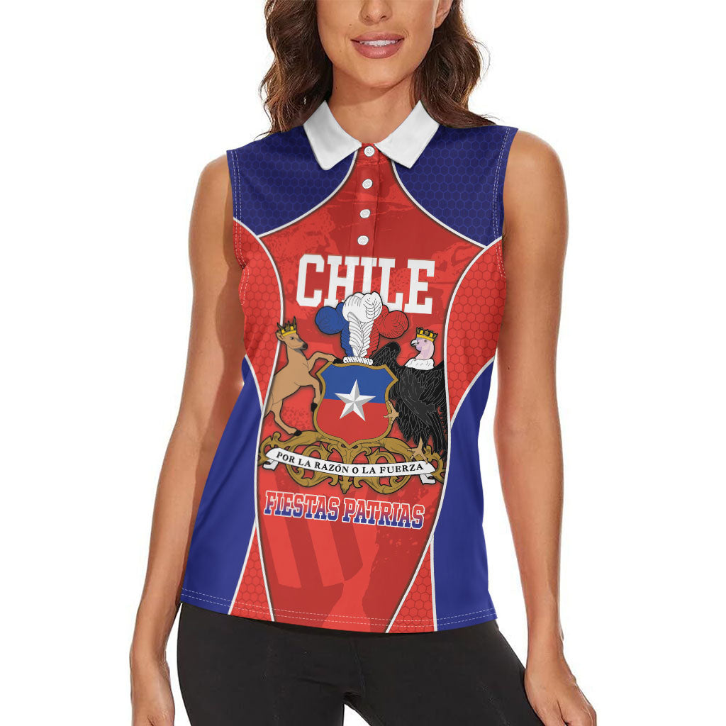 Personalized Chile Independence Day Women Sleeveless Polo Shirt Fiestas Patrias Coat Of Arms Style