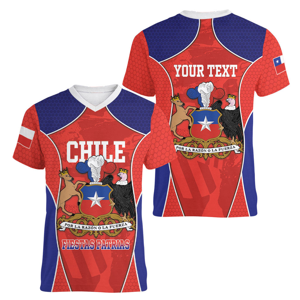 Personalized Chile Independence Day Women V-Neck T-Shirt Fiestas Patrias Coat Of Arms Style