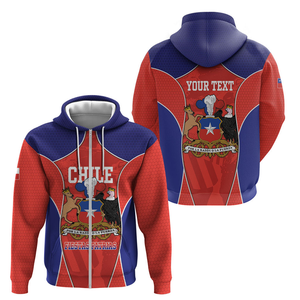 Personalized Chile Independence Day Zip Hoodie Fiestas Patrias Coat Of Arms Style