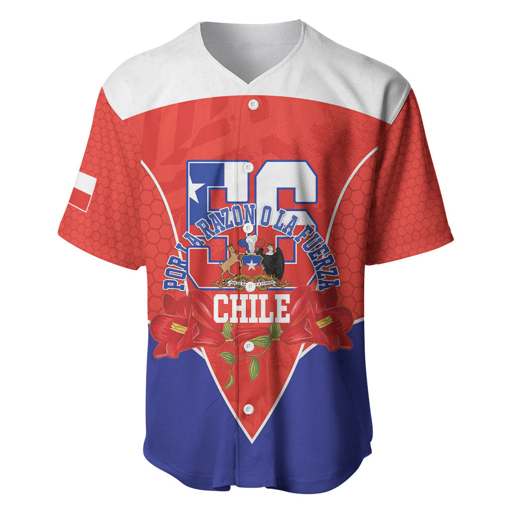 Personalized Chile Independence Day Baseball Jersey Chilean Code 56 Copihue Flowers