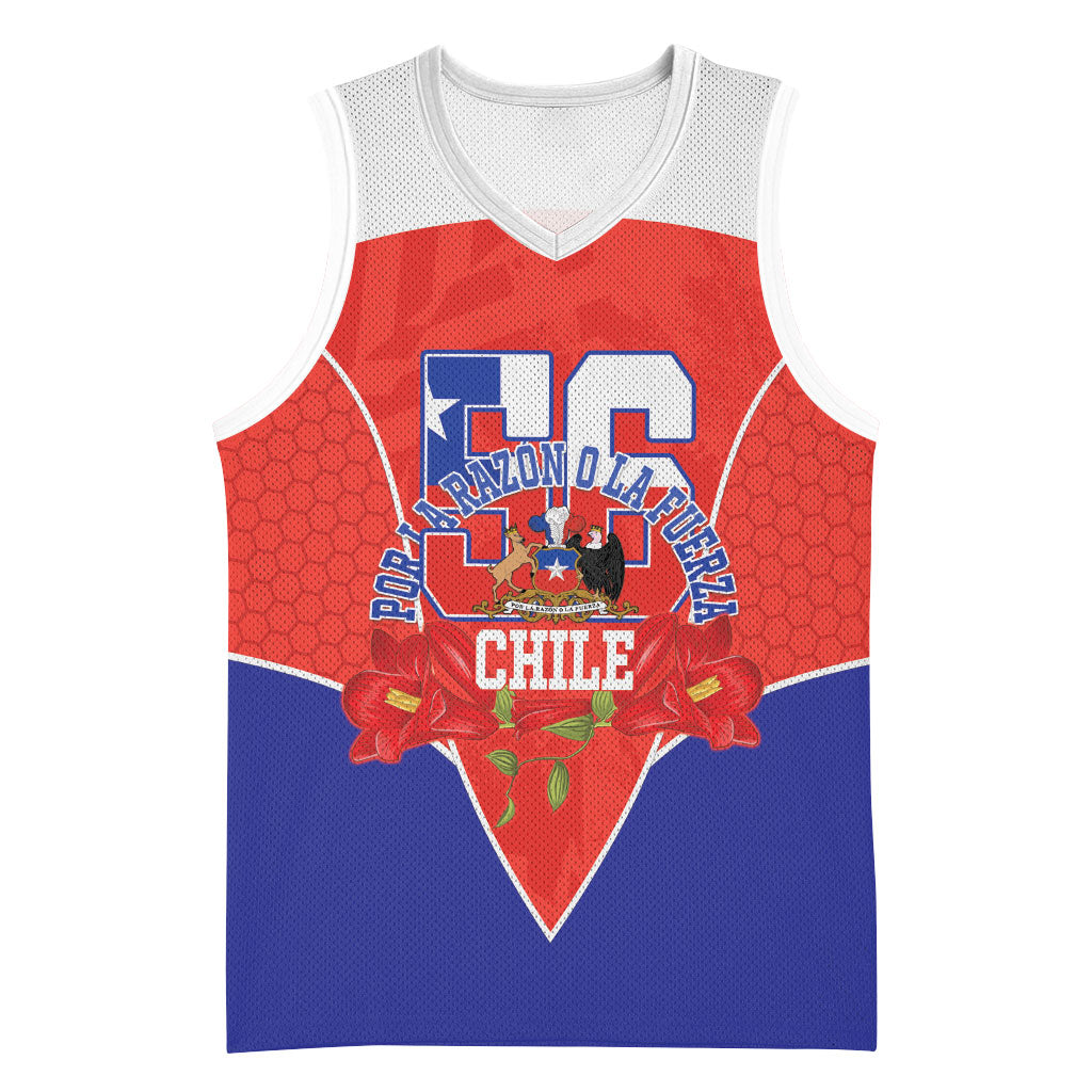 Personalized Chile Independence Day Basketball Jersey Chilean Code 56 Copihue Flowers