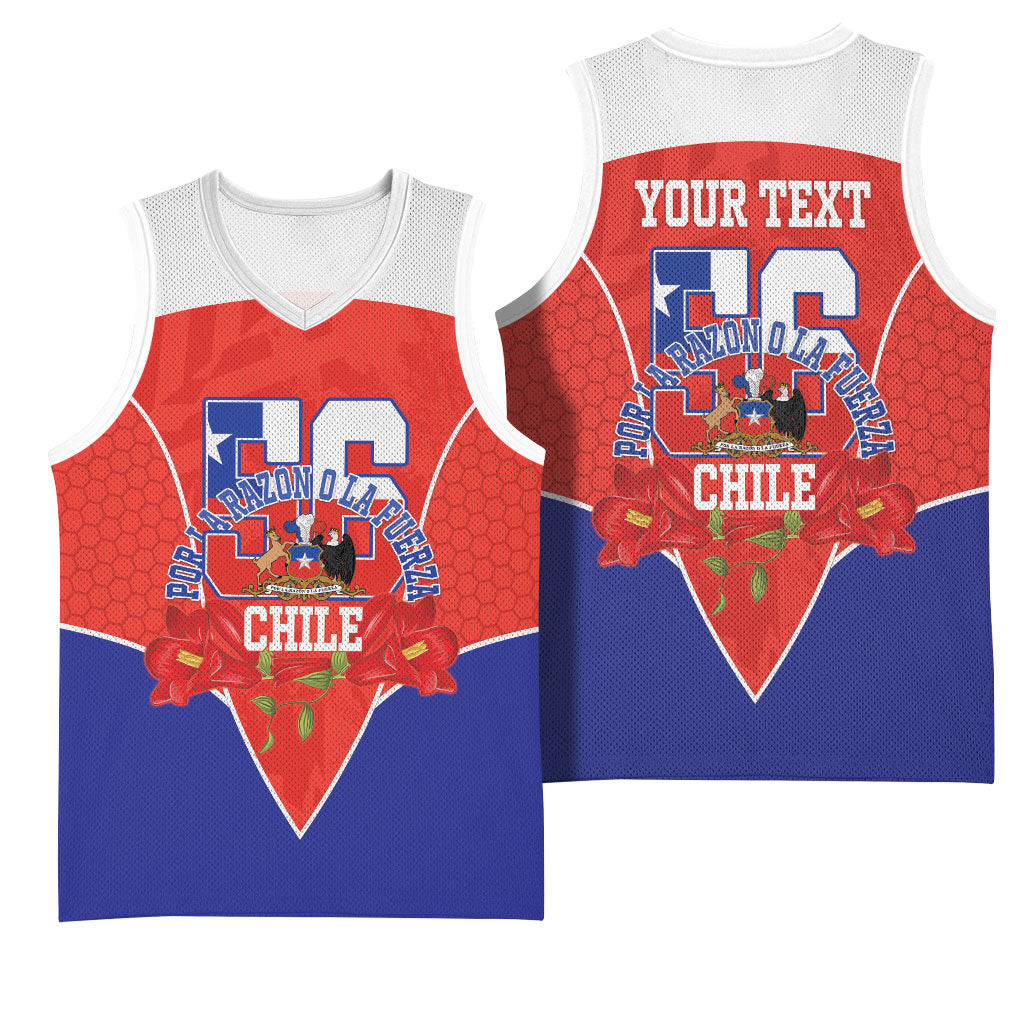 Personalized Chile Independence Day Basketball Jersey Chilean Code 56 Copihue Flowers