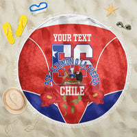 Personalized Chile Independence Day Beach Blanket Chilean Code 56 Copihue Flowers