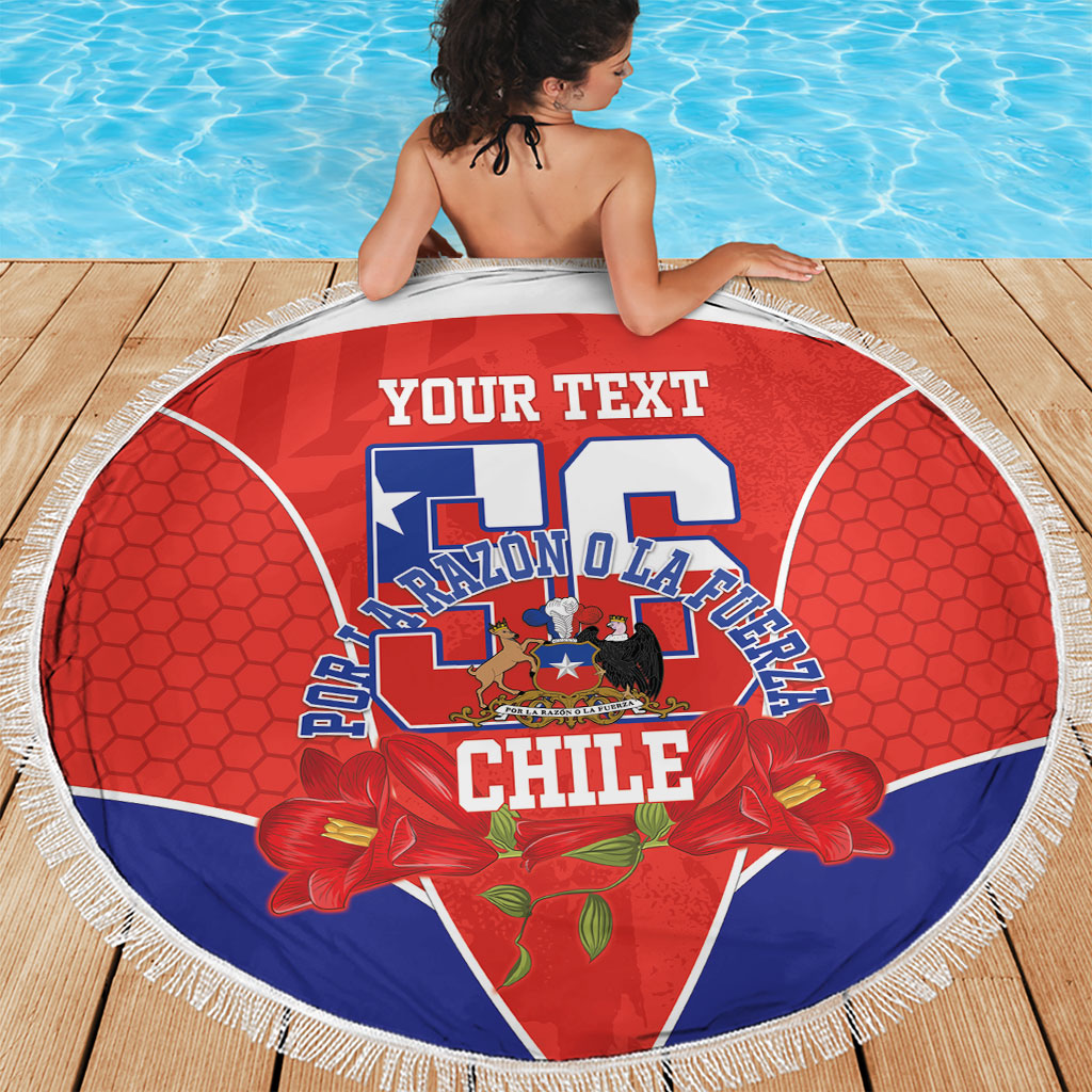 Personalized Chile Independence Day Beach Blanket Chilean Code 56 Copihue Flowers