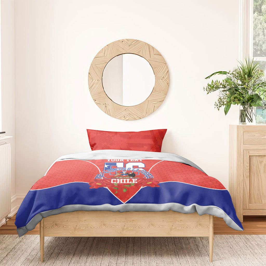 Personalized Chile Independence Day Bedding Set Chilean Code 56 Copihue Flowers
